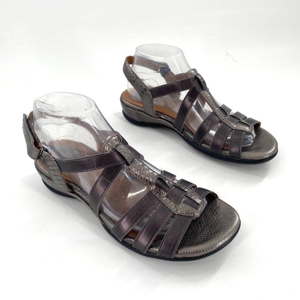 Clarks Tiffani Oribel Womens Sandals Strappy Metallic Bronze Snake‎ Print 8.5N
